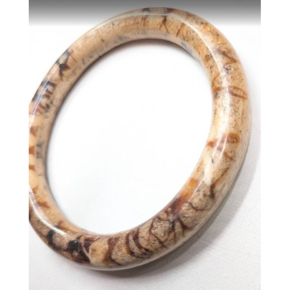 Vintage Tiger Sponge Coral Bangle Bracelet Natural Brown Cream Black Chunky 34g - Picture 5 of 16